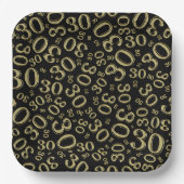 30. Age Random Number Pattern Gold/Schwarz Pappteller (Vorderseite)