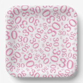 30. Age Random Number Pattern Rosa/Weiß Pappteller (Vorderseite)