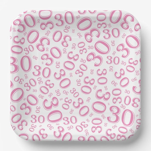 30. Age Random Number Pattern Rosa/Weiß Pappteller (Vorderseite)