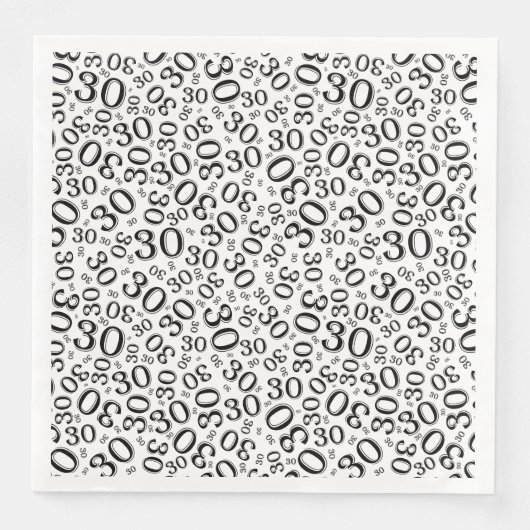30. Age Random Number Pattern Schwarz/Weiß Serviette (Vorderseite)