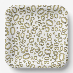 30. Age Random Number Pattern Weiß/Gold Pappteller
