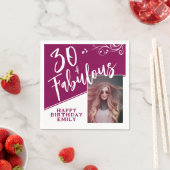 30 and Fabulous Script Photo Magenta 30th Birthday Serviette (Beispiel)