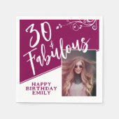 30 and Fabulous Script Photo Magenta 30th Birthday Serviette (Vorderseite)