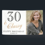 30 and Ordy Elegant White 30th Birthday Foto Banner<br><div class="desc">30 and Classiy Elegant Black and White 30th Birthday Foto von Banner. Great sign for the 30th birthday party with a custom foto, your name, inspirational quote 30 and ordy and text in the trendy script. The background is white and the text is in black and golden colors. Personalize the...</div>