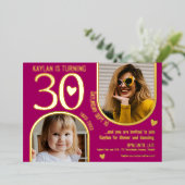 30. Arches Geburtstag rosa goldene Herzen Landscha Folieneinladung (Stehend vorne)