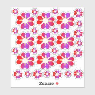 30 Aufkleber mit roter Blume