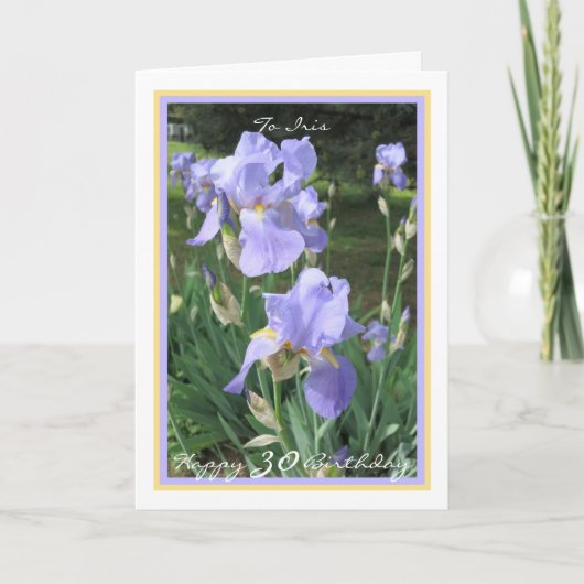 30. Bday Irises Elegant Gold Frame Personalisiert Karte (Vorderseite)