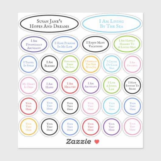 30 Bekräftigungen für Hoffnungen und Träume farben Aufkleber (Blatt)