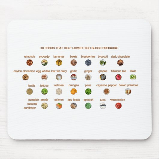 30 Beste Lebensmittel senken natürlichen Bluthochd Mousepad (Vorne)