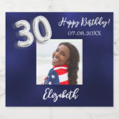 30. Birthday Marine blaues Foto Schaumweinetikett (Einzelnes Label)