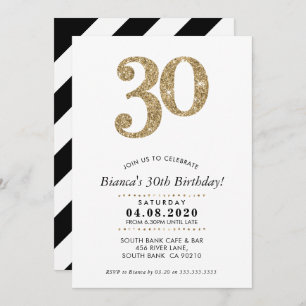 30. BIRTHDAY PARTY INVITE moderner Gold Glitzer Einladung
