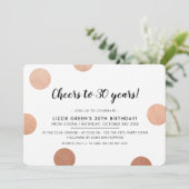 30. BIRTHDAY PARTY stilvolle Rose Goldpolka-Punkte Einladung (Stehend Vorderseite)