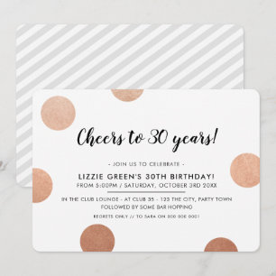 30. BIRTHDAY PARTY stilvolle Rose Goldpolka-Punkte Einladung