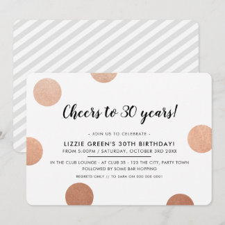 30. BIRTHDAY PARTY stilvolle Rose Goldpolka-Punkte Einladung