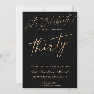 30. Black and Gold Elegant Geburtstagsparty Einladung