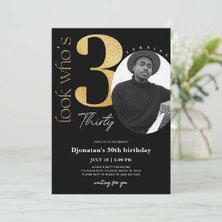30. Black Gold Geburtstag Einladung mit Foto