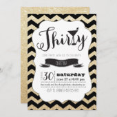 30 Black & Gold Zickzack Geburtstag Einladung (Vorne/Hinten)