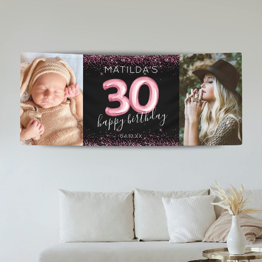 30. Black Pink Happy Geburtstag Foto Banner