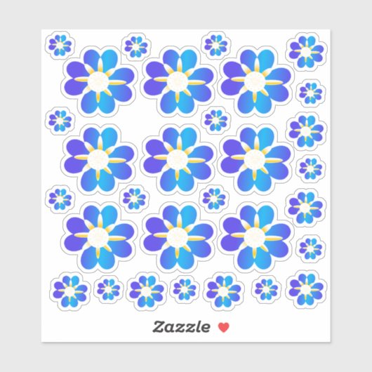 30 Blue Blume Stickers Aufkleber (Blatt)