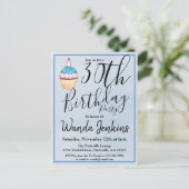 30. Blue Watercolor Cupcake Birthday Einladungspostkarte (Stehend Vorderseite)