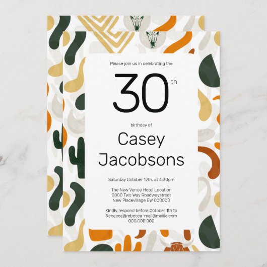 30. Boho Western Cowboy Büffel Kaktus modern Einladung (Vorne/Hinten)