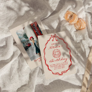 30. Bow Hand Drawn Coquette Foto Geburtstagsparty Einladung