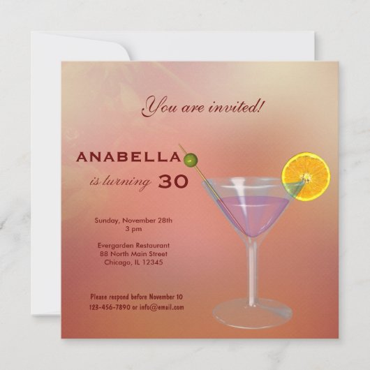 30. Cocktail Geburtstag Einladung (Vorderseite)