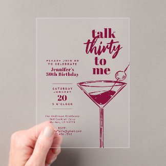 30. Cocktail-Geburtstag Rosa Talk Thirty To Me  Acryleinladungen