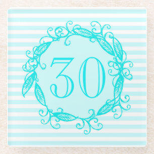 30. der Geburtstags-Aqua-blaues weißes Wirbles der Glasuntersetzer