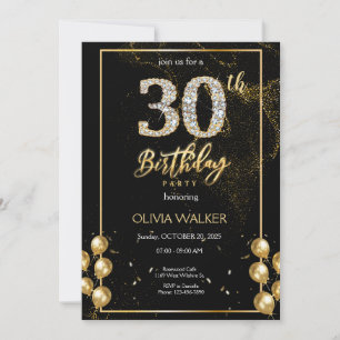 30. Diamond Black and Gold Geburtstag Einladung