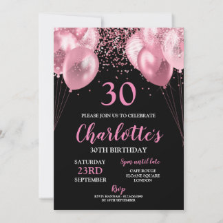 30. Einladende pinkfarbene Neon Schwarz Geburtstag Einladung