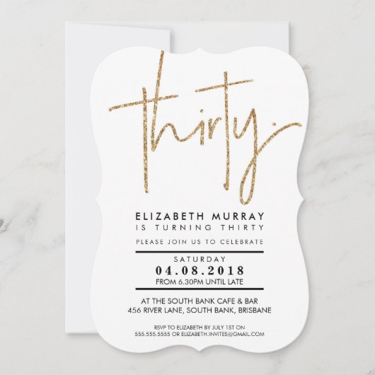 30. EINLADUNG cooles Gold Glitzer (Vorderseite)