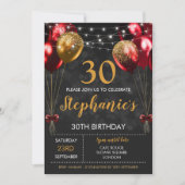 30. Einladung Red Black Gold Geburtstag Einladung (Vorderseite)