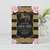 30 Einladungen zur Geburtstagsparty - Blumengolden (Stehend Vorderseite)