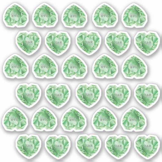 30 Emerald Heart Watercolor Add Monogram Wedding Aufkleber (Vorderseite)