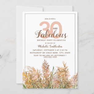 30 Fabelhaftes Pampasgras auf Weiß zum Geburtstag Einladung
