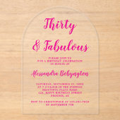 30 Fabulous Birthday rosa Kalligraphie arch clear Acryleinladungen (Vorderseite)