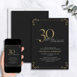 30 & Fabulous Black & Gold Kalligraphie Geburtstag Einladung