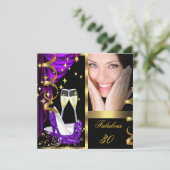 30 Fabulous & Fantastic Lila Champagner Party 3 Einladung (Stehend Vorderseite)