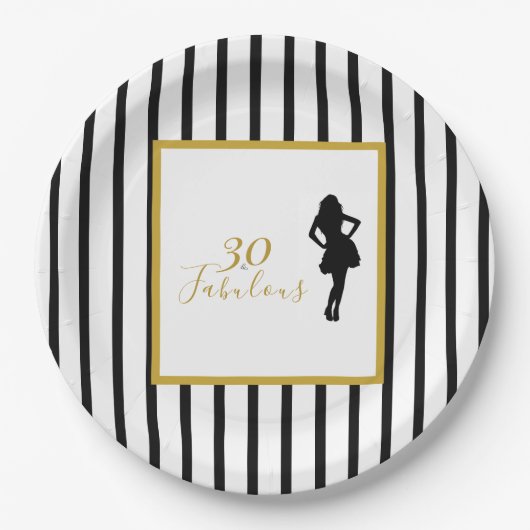 30 & Fabulous Schwarz-Goldene Geburtstagsfeier Pappteller (Vorderseite)