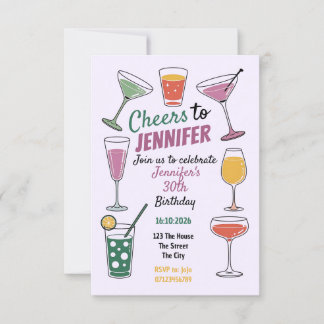 30 farbenfrohe Cocktail-Themed 30. Birthda Einladung