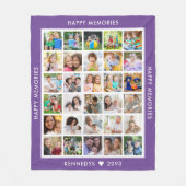 30 Foto Collage Familienname Erinnerungen Lila Fleecedecke (Vorderseite)