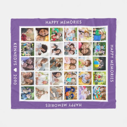 30 Foto Collage Familienname Erinnerungen Lila Fleecedecke (Vorderseite (Horizontal))