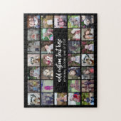 30 Foto Collage Grid - 2 Textfelder - Schwarz-weiß Puzzle (Vertikal)