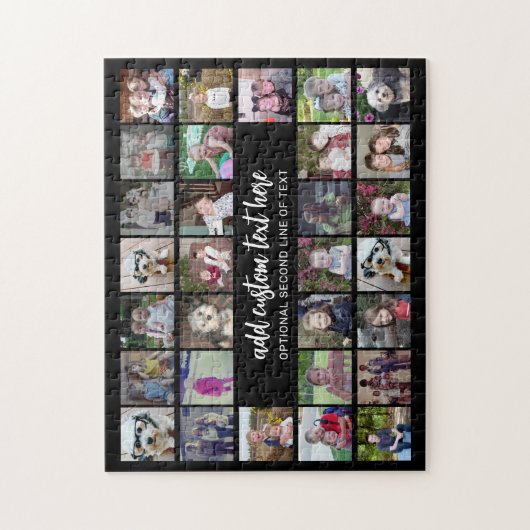 30 Foto Collage Grid - 2 Textfelder - Schwarz-weiß Puzzle (Vertikal)
