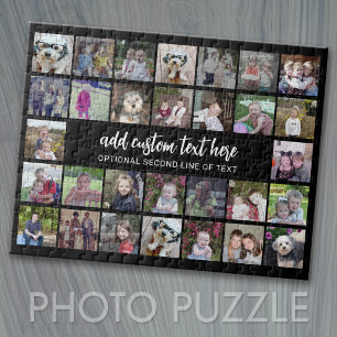 30 Foto Collage Grid - 2 Textfelder - Schwarz-weiß Puzzle