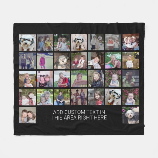 30 Foto Collage Grid - Textfeld - Schwarz-weiß Fleecedecke (Vorderseite (Horizontal))