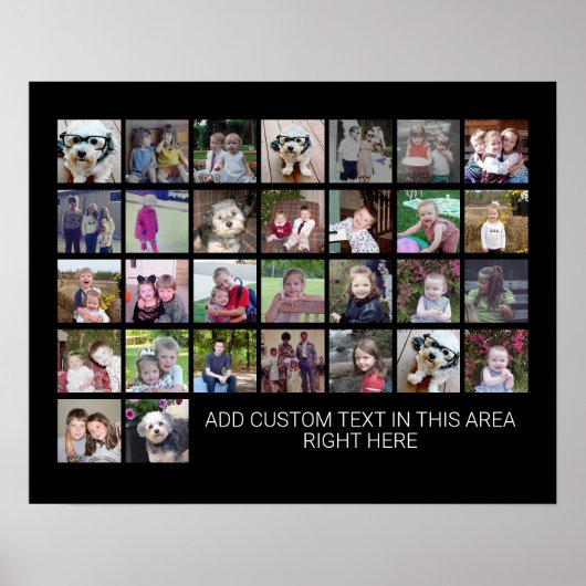 30 Foto Collage Grid - Textfeld - Schwarz-weiß Poster (Vorne)