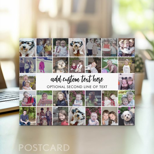 30-Foto-Collage-Raster - 2 Textfelder - schwarz we Postkarte