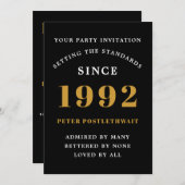30. Geburtstag 1992 Black Gold Elegant Chic Einladung (Vorne/Hinten)